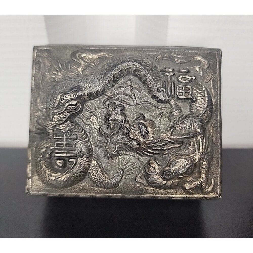 mint Antique Japanese metal tin trinket jewelry box wood lined Cigarette Tobacco